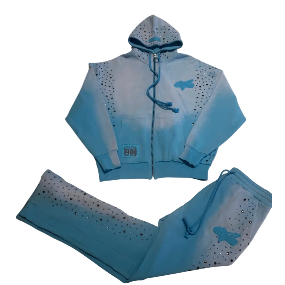 Hudson Stacked Rhinestone "Colere" Sweatsuit Blue Style 637