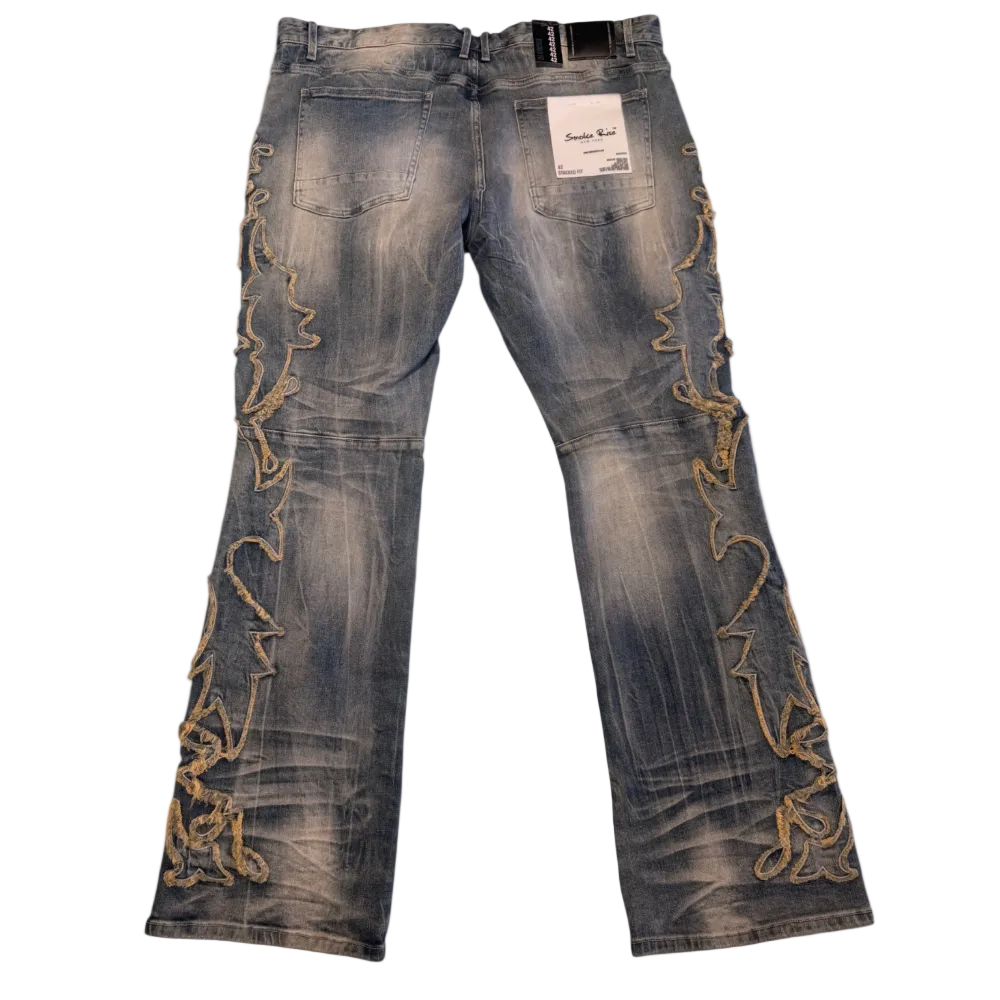 Smoke Rise Tribal Flare Stacked Jeans Chester Blue Style JP25119