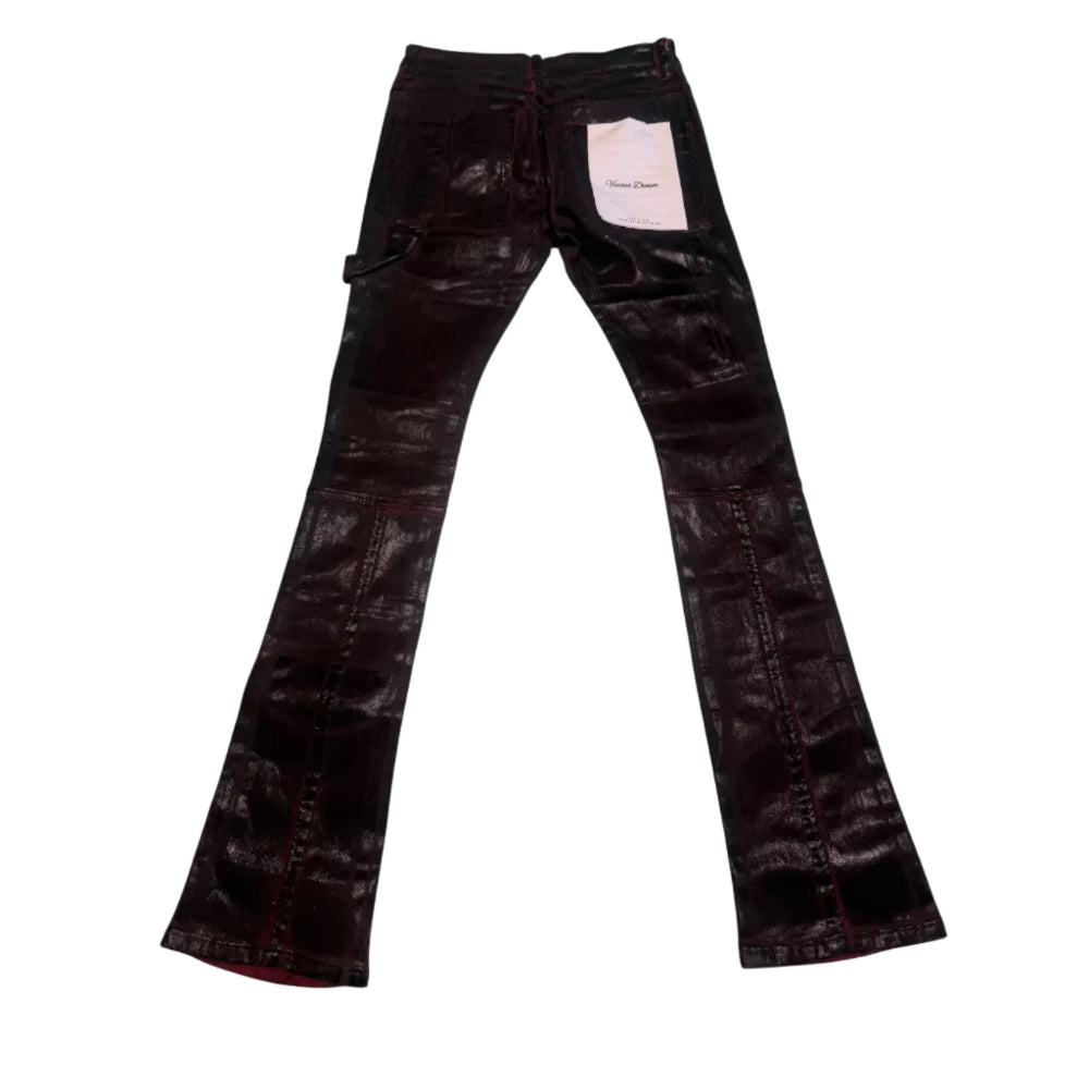 Vicious Denim Wax Coated Jeans Burgundy Style VC628