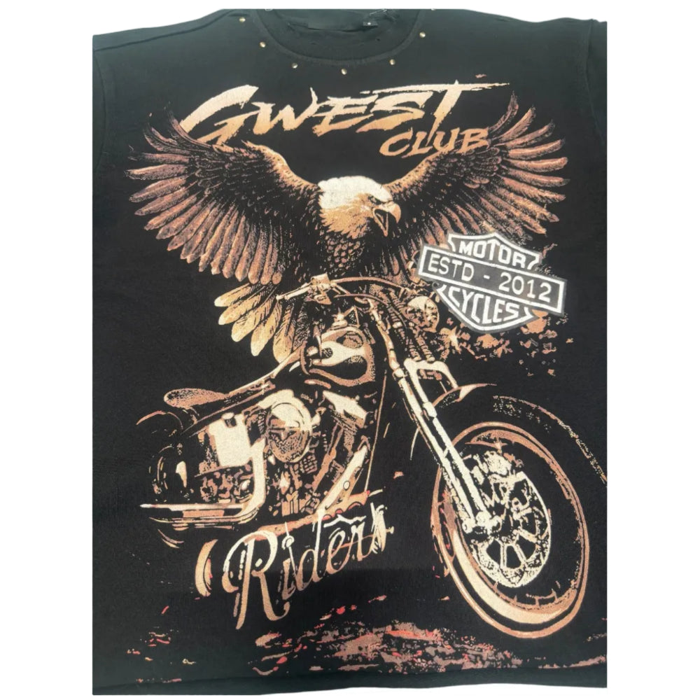 GWEST Urban Genesis Men's 3/4 Crop Tee Style Black STJMCTDS9357