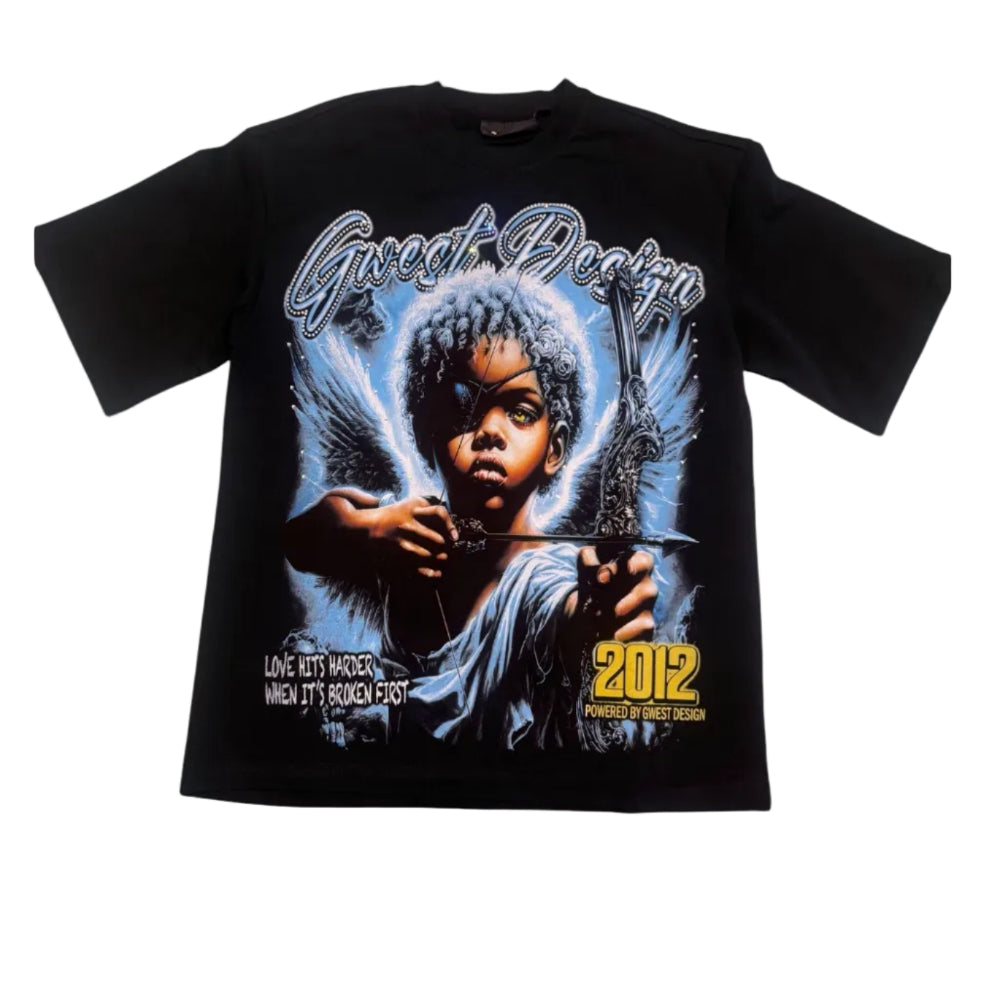 GWEST Rhinestone Broken Angel T-Shirt Black Style RHJMTDS9483