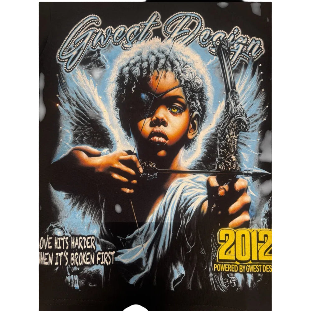 GWEST Rhinestone Broken Angel T-Shirt Black Style RHJMTDS9483
