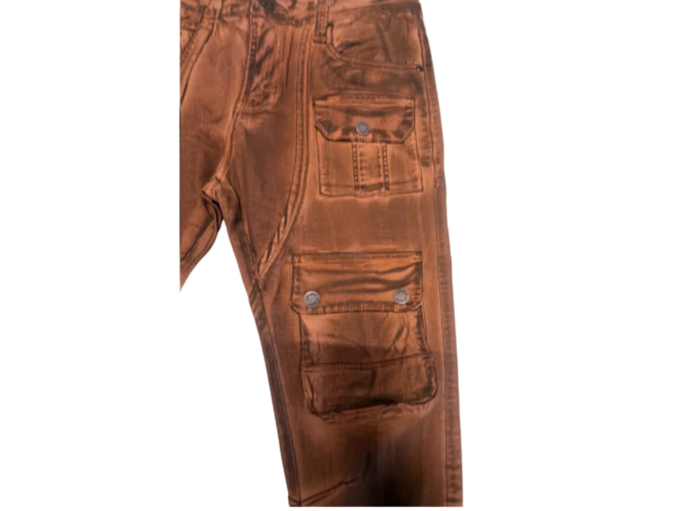 Vicious Denim Cargo Stacked Jeans Burnt Amber Style VC634