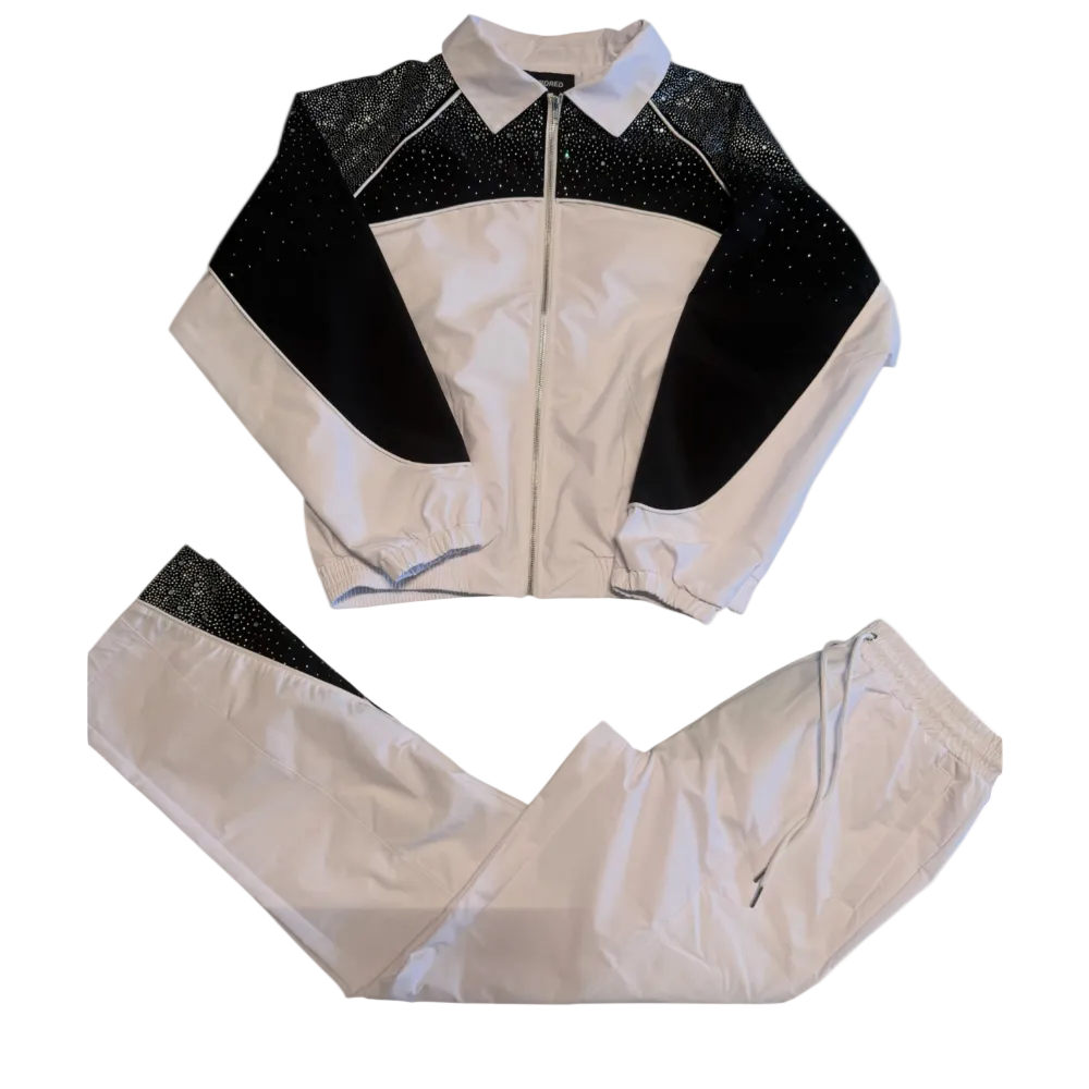 Kindred Track Suit Rhinestone Nylon Zip Up White KD2236T