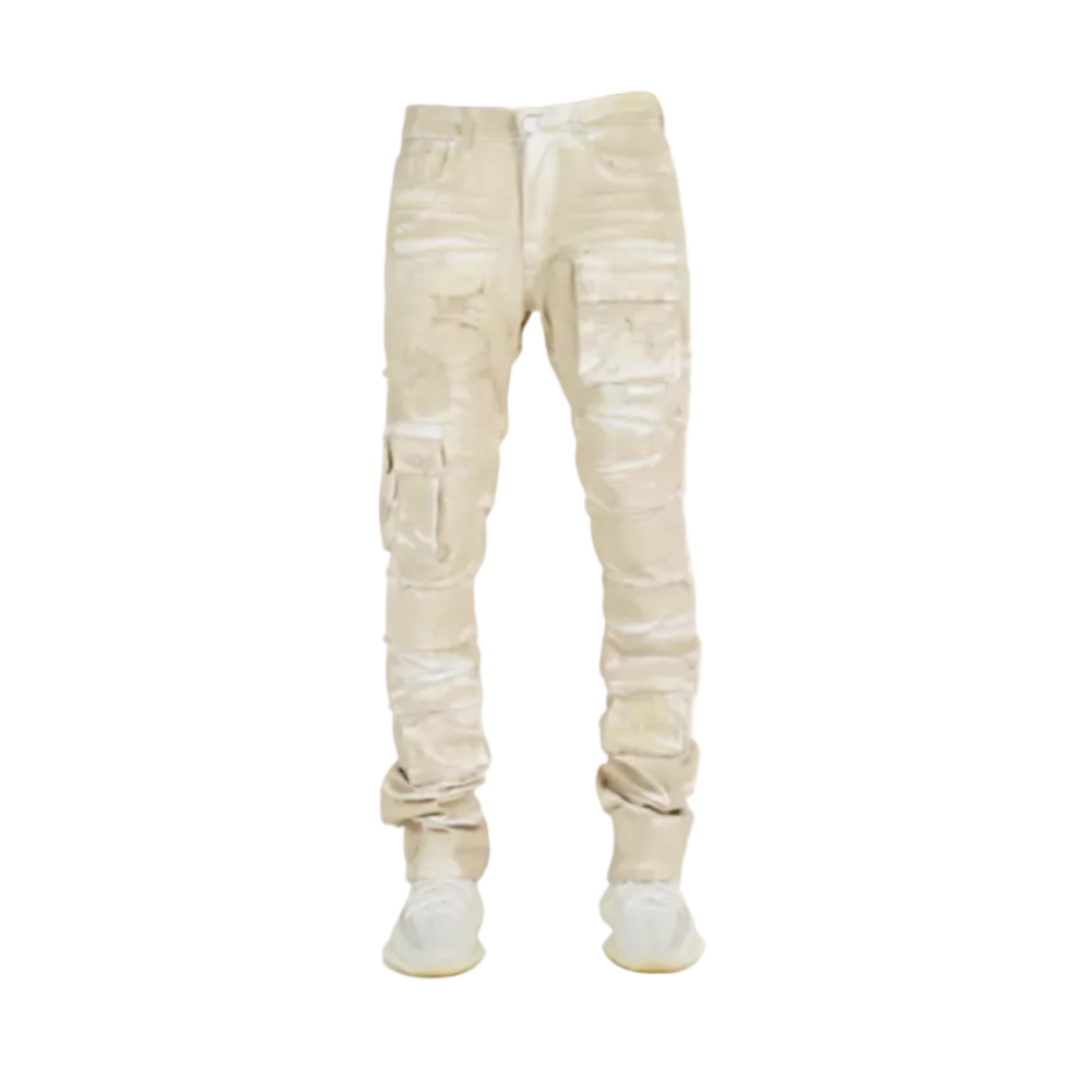Focus Cargo Stacked Jeans Khaki/White 5226