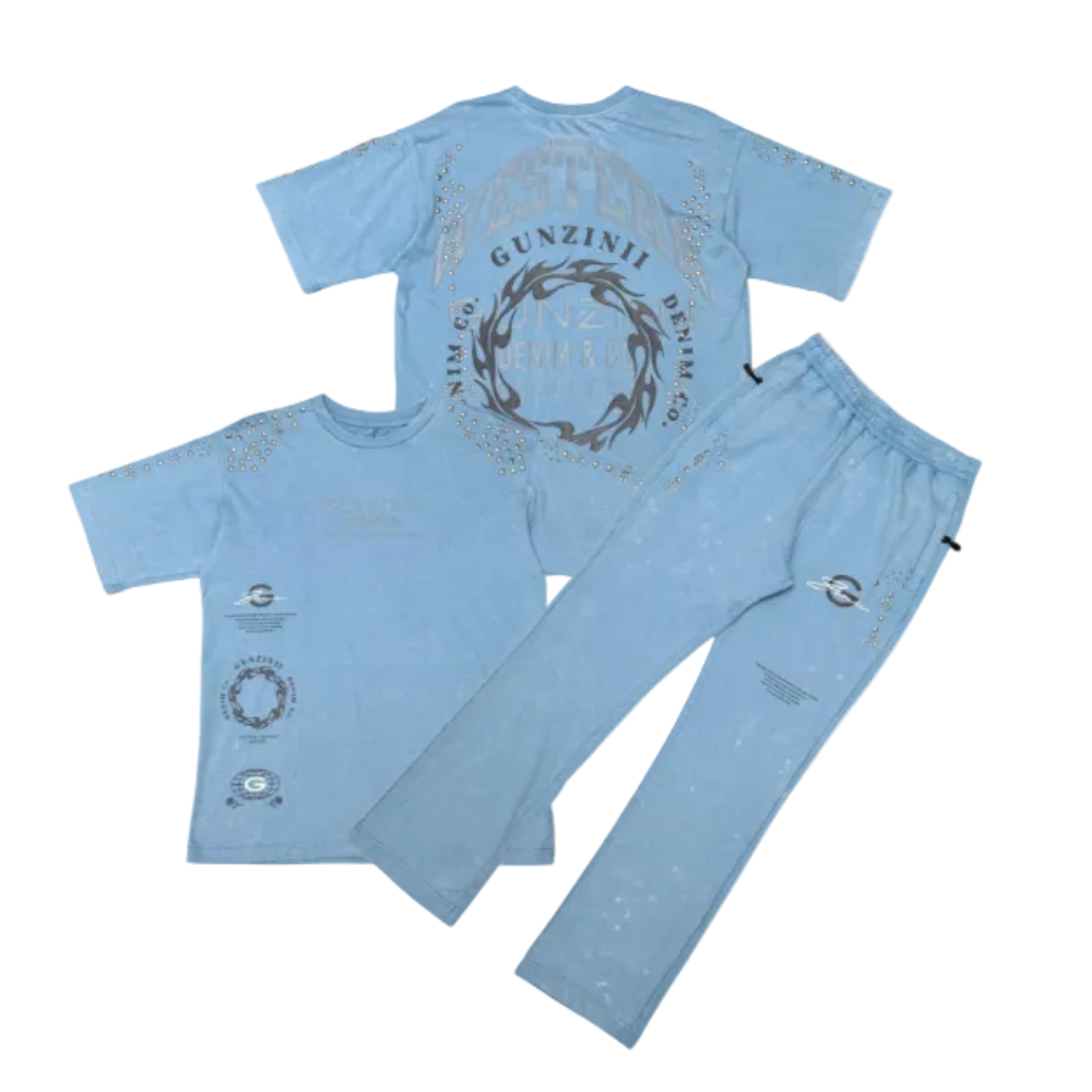 GUNZINII Short Sleeve Jogger Set Dusty Blue Style GZ749/GZ750DBL
