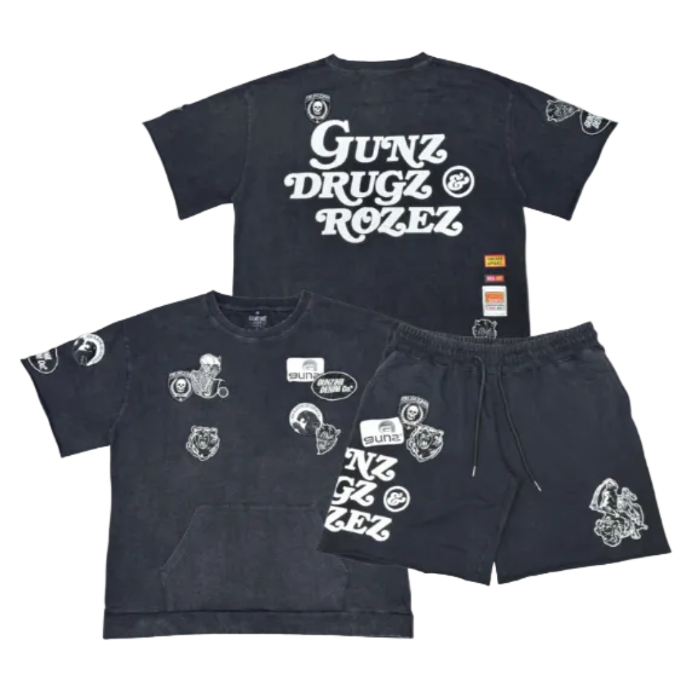 Gunzinii Patch Work Short Set Black Style GZ1009/GZ1010-BLK
