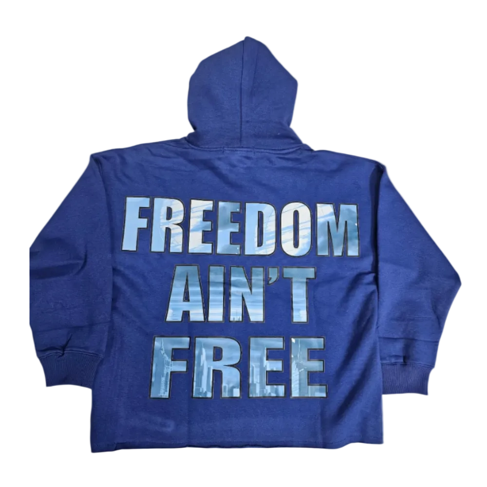 Focus Street Liberty Rhinestones Cropped Hoodie Royal Blue Style 80771