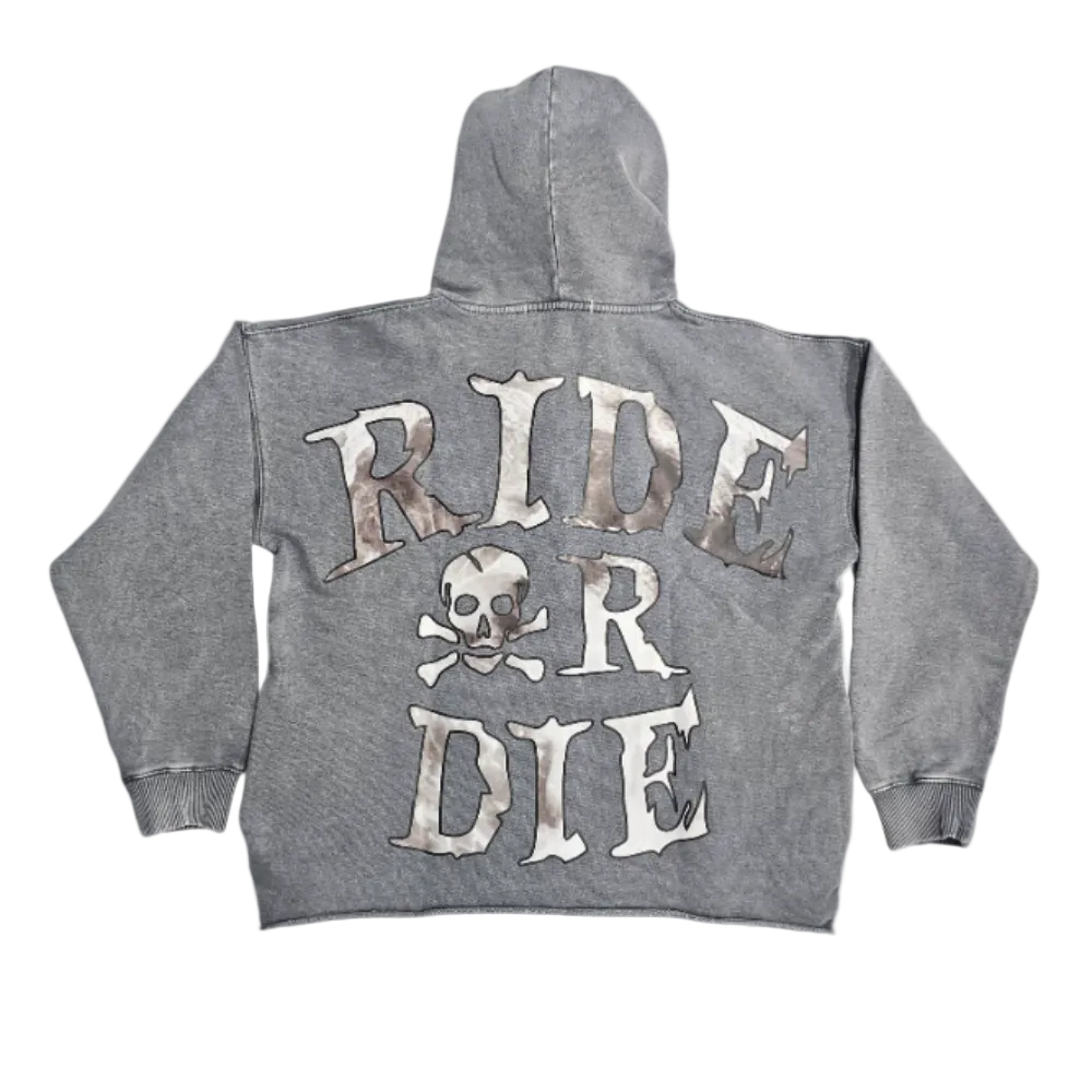 Focus Hell Rider Rhinestones Cropped Hoodie Grey 80769