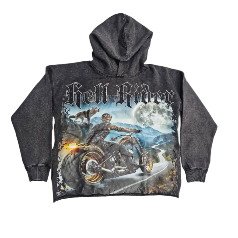 Focus Hell Rider Rhinestones Cropped Hoodie Dark Grey 80769
