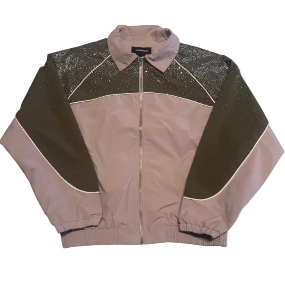 Kindred Track Suit Rhinestone Nylon Zip Up Khaki/Green KD2236T