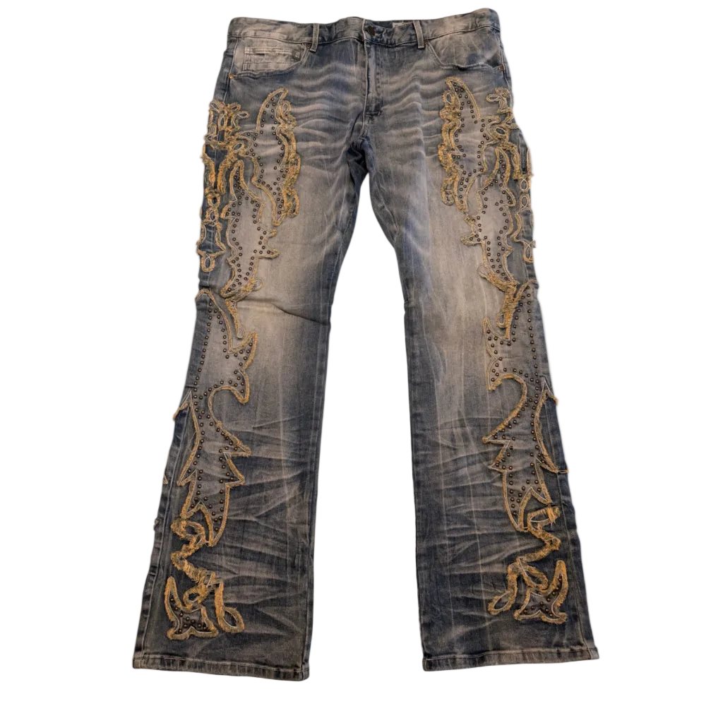 Smoke Rise Tribal Flare Stacked Jeans Chester Blue Style JP25119