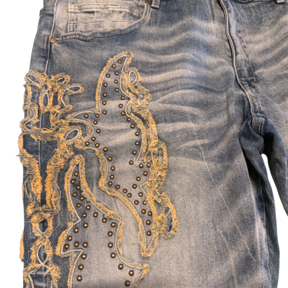 Smoke Rise Tribal Flare Stacked Jeans Chester Blue Style JP25119