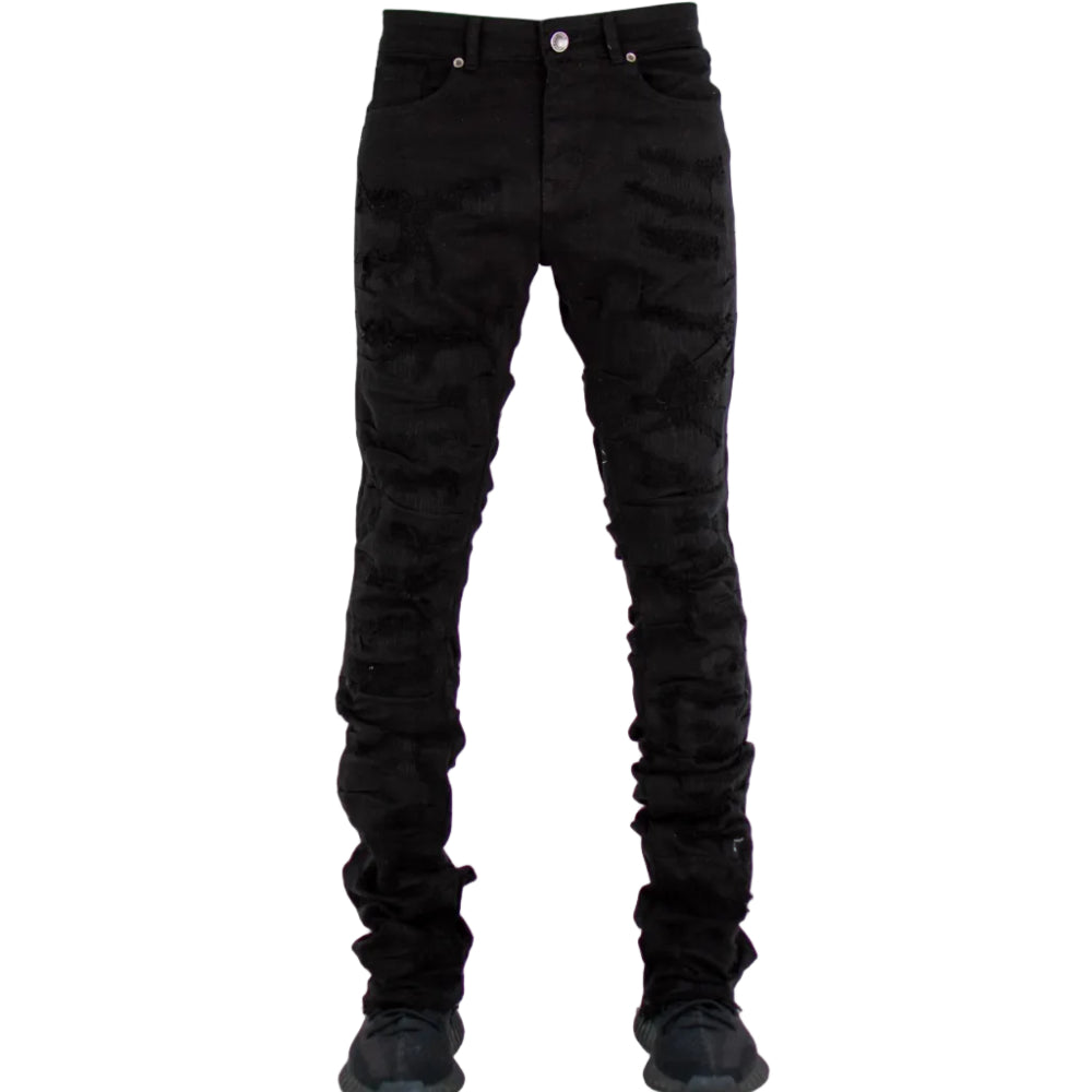Black jeans on a white background with '3625 - Jet Black' text.