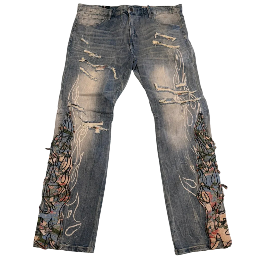 Smoke Rise Tapestry Flame Jeans Hear Blue Style JP25114
