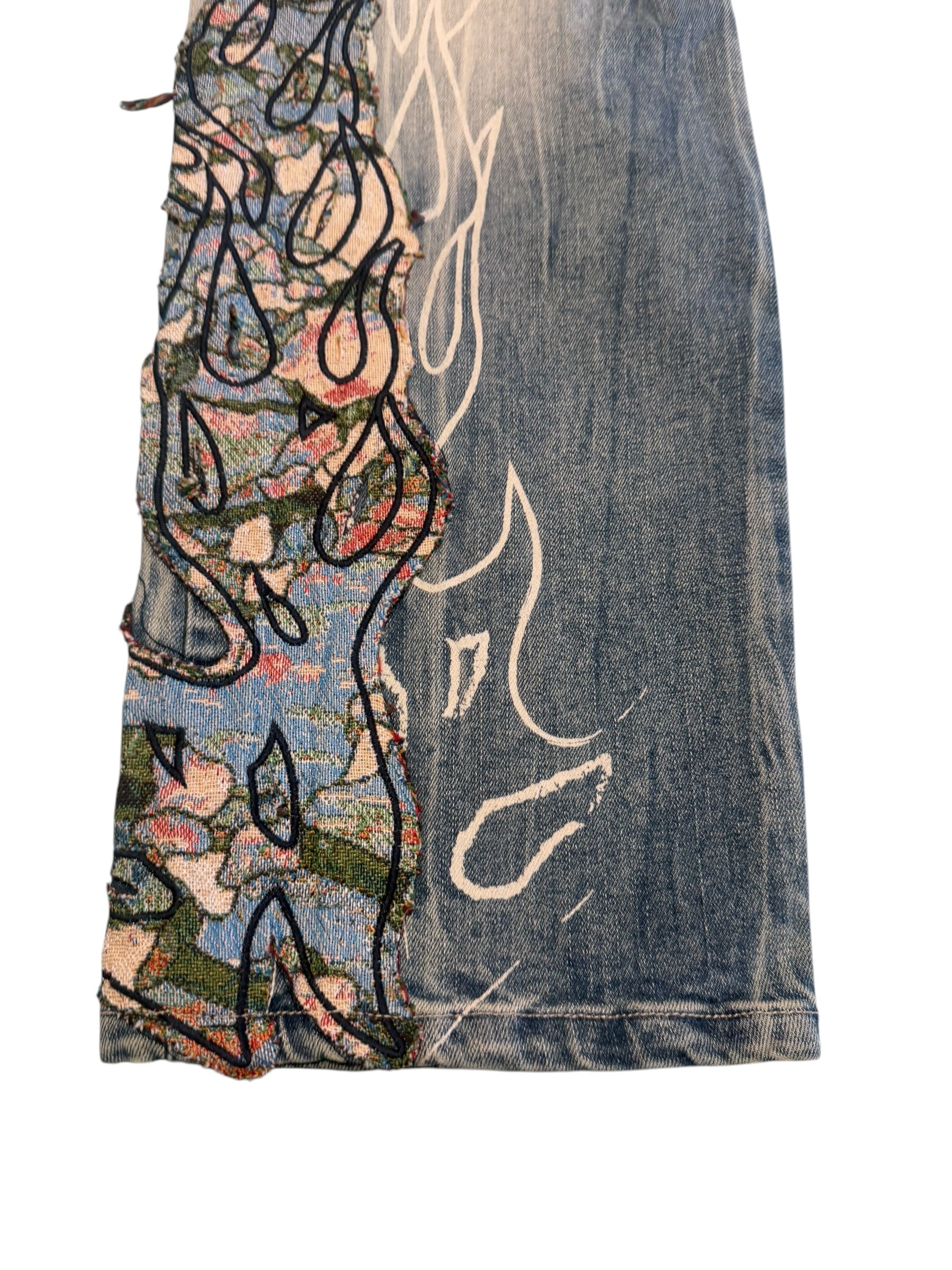 Smoke Rise Tapestry Flame Jeans Hear Blue Style JP25114