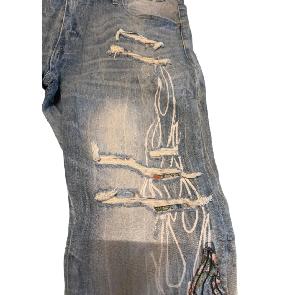 Smoke Rise Tapestry Flame Jeans Hear Blue Style JP25114