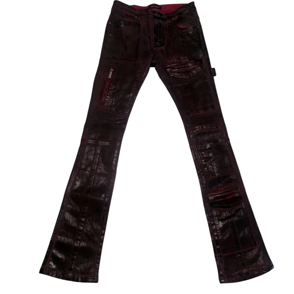 Vicious Denim Wax Coated Jeans Burgundy Style VC628
