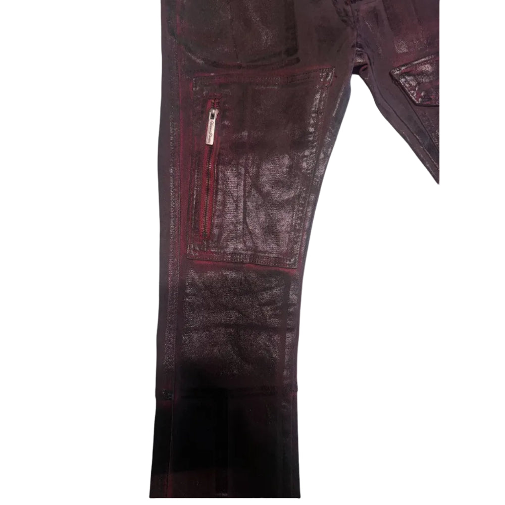 Vicious Denim Wax Coated Jeans Burgundy Style VC628