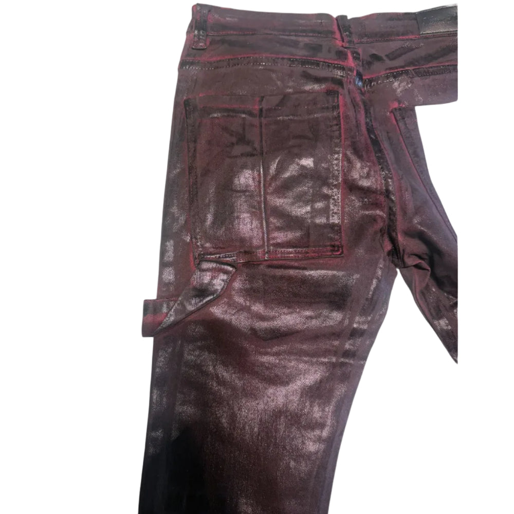 Vicious Denim Wax Coated Jeans Burgundy Style VC628