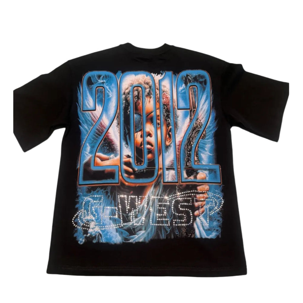 GWEST  Rhinestone Broken Angel T-Shirt Black Style RHJMTDS9483