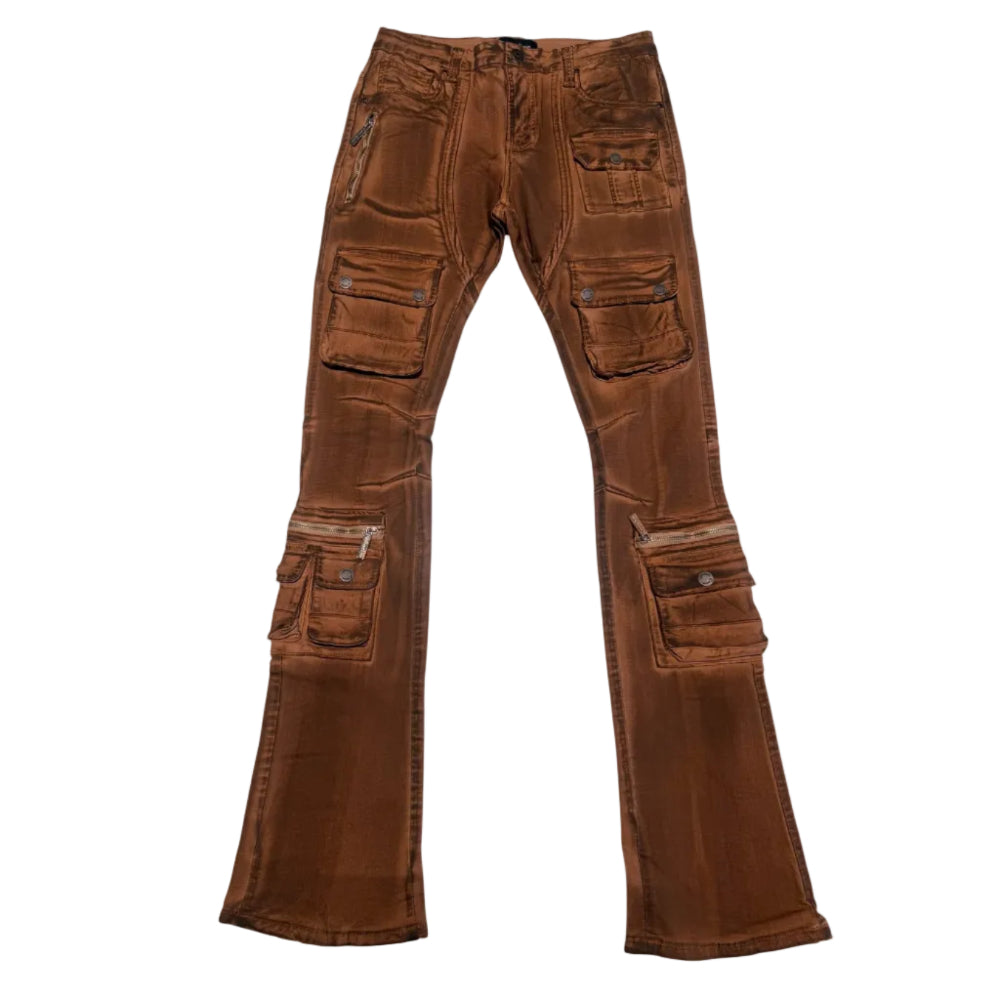 Vicious Denim Cargo Stacked Jeans Burnt Amber Style VC634