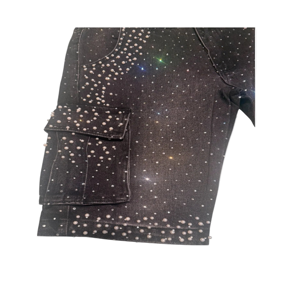 Kindred Rhinestones and Pearls Cargo Shorts Black Style KD2245S