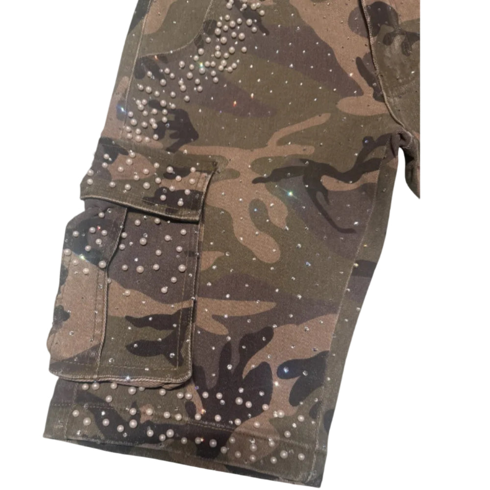 Kindred Rhinestones and Pearls Cargo Shorts Camo Style KD2245S