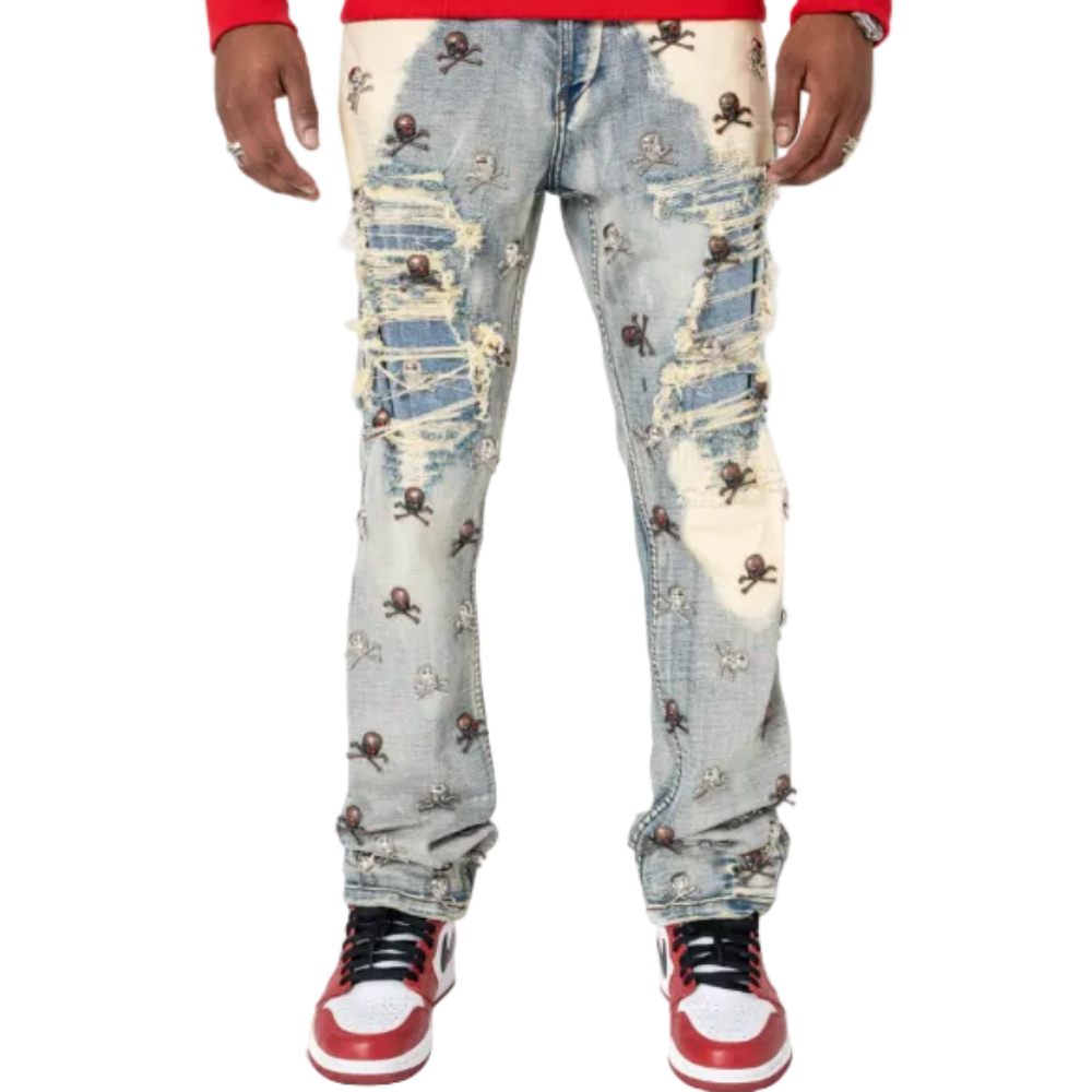 Smugglers Moon Skull Jeans Bleached Indigo Style SM-WB-5670