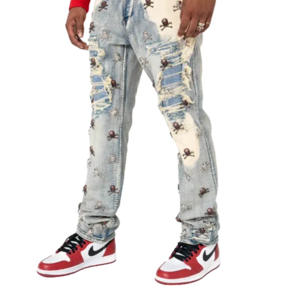 Smugglers Moon Skull Jeans Bleached Indigo Style SM-WB-5670