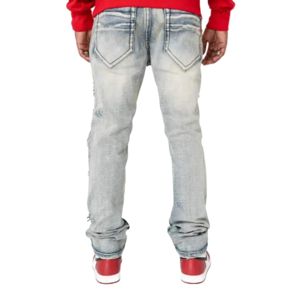 Smugglers Moon Skull Jeans Bleached Indigo Style SM-WB-5670