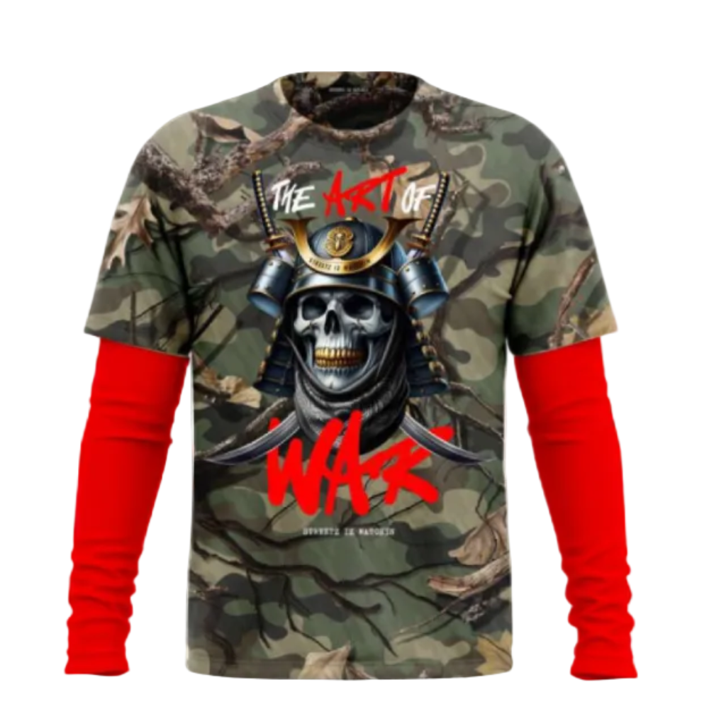 Streetz Iz Watchin The Art Of War Rhinestone 2fer Long Sleeve T-shirt Camo Red Style SW2F5229
