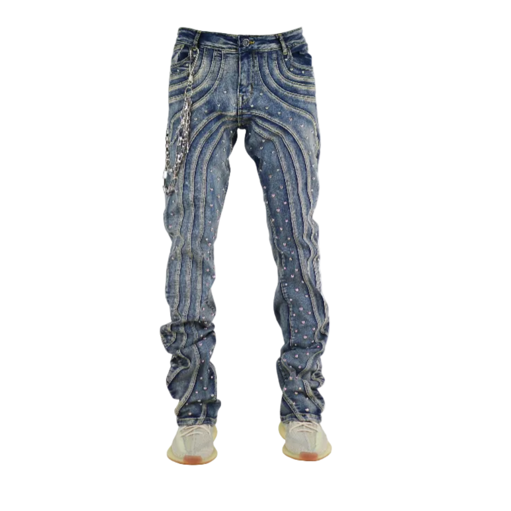 Focus Stacked Studded Jean w Pocket Chain Vintage 2547