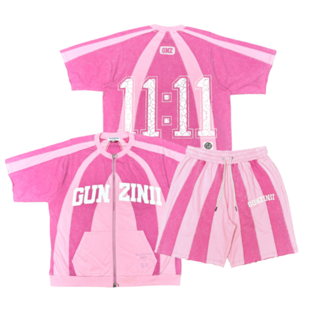 Gunzinii Strip Work Short Set Pink Style GZ1048/GZ1049
