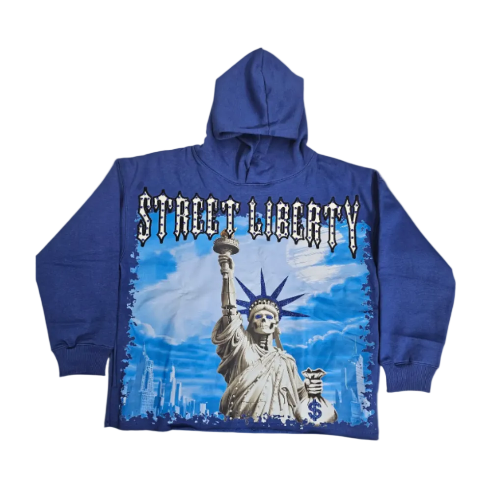 Focus Street Liberty Rhinestones Cropped Hoodie Royal Blue Style 80771