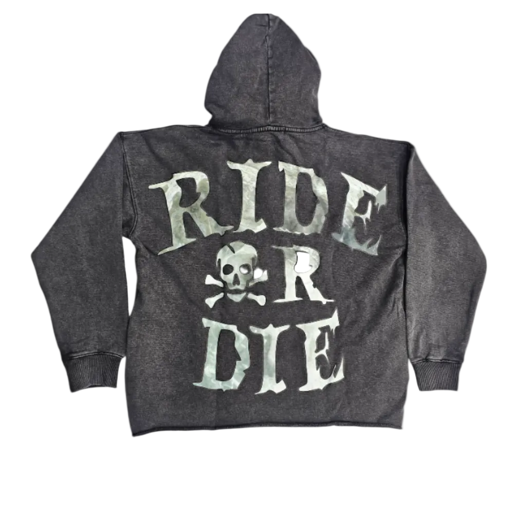 Focus Hell Rider Rhinestones Cropped Hoodie Dark Grey 80769